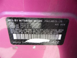 2015 MITSUBISHI MRAGE 4DR HATCHBACK FUCHSIA 1.2 MT 203963